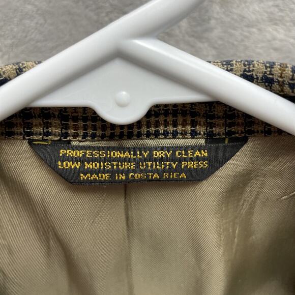 Allyn Saint George 100% Silk Blazer Jacket Mens 42R Tan Black Houndstooth Plaid - Picture 4 of 15